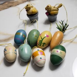 Easter Egg Vintage Wood Ornaments Set Of 10